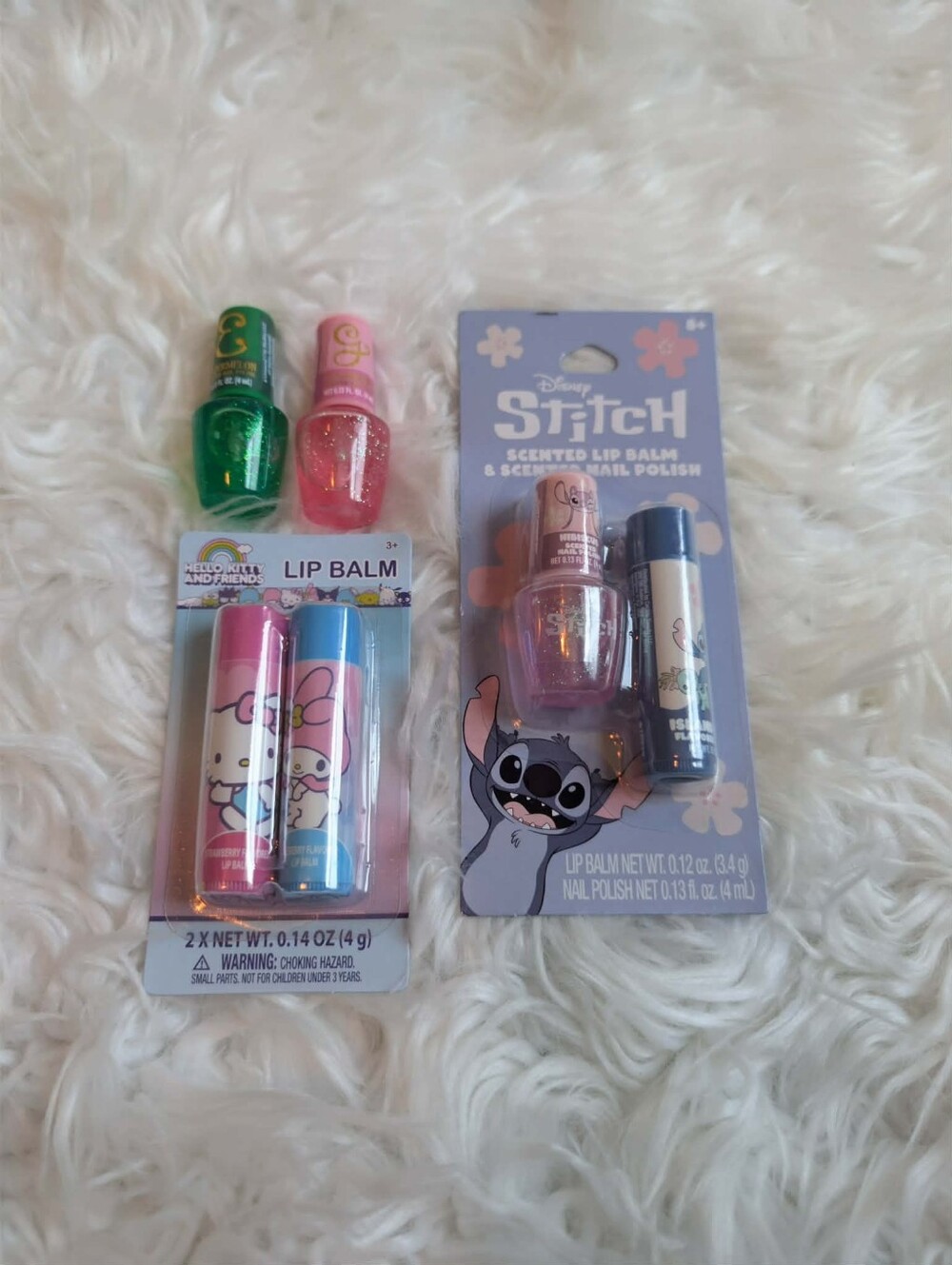 Scented Lip Balm & Nail Polish Duo - Stitch + Hello Kitty Styles, Pink & Blue